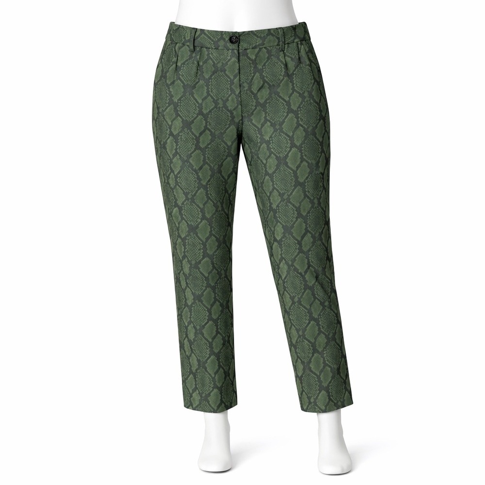Michael Kors Pants Women 2 Green Snakeskin Print Slim Fit Trousers Cotton Blend